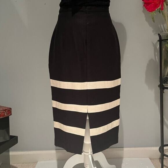 NEW Linen Skirt Suit Striped Pencil Skirt Sz 4 Pleated Peplum Blazer Sz 0 NWOT - Picture 6 of 16